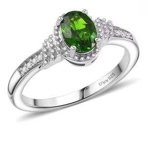 1.0 Carat Chrome Diopside and White Zircon Ring in 925 Sterling Silver